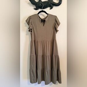 NWT Chic Ruffle Sleeve Midi Dress in Olive